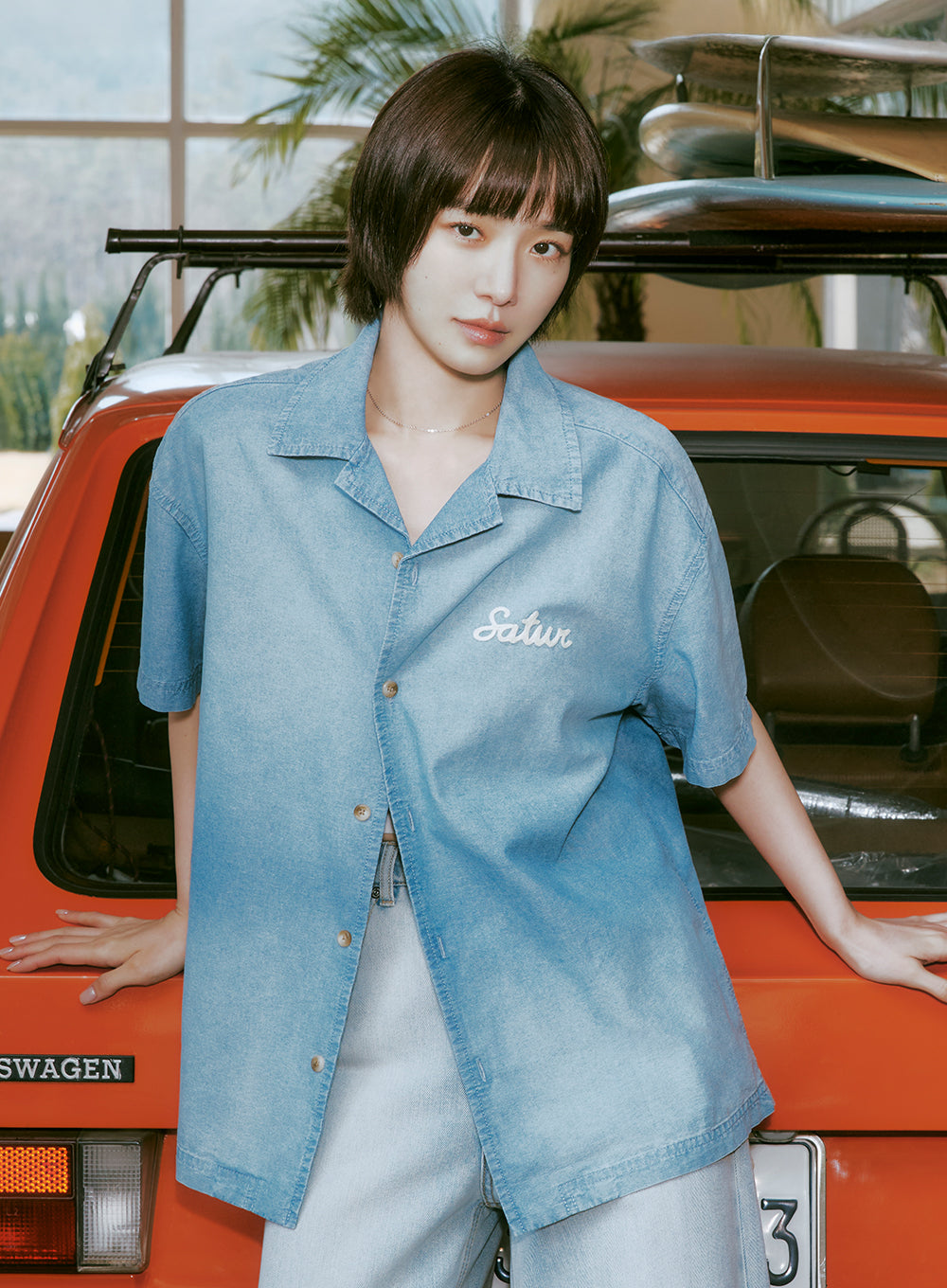 [satur] (W) Bon Voyage Denim Shirt - Light Blue