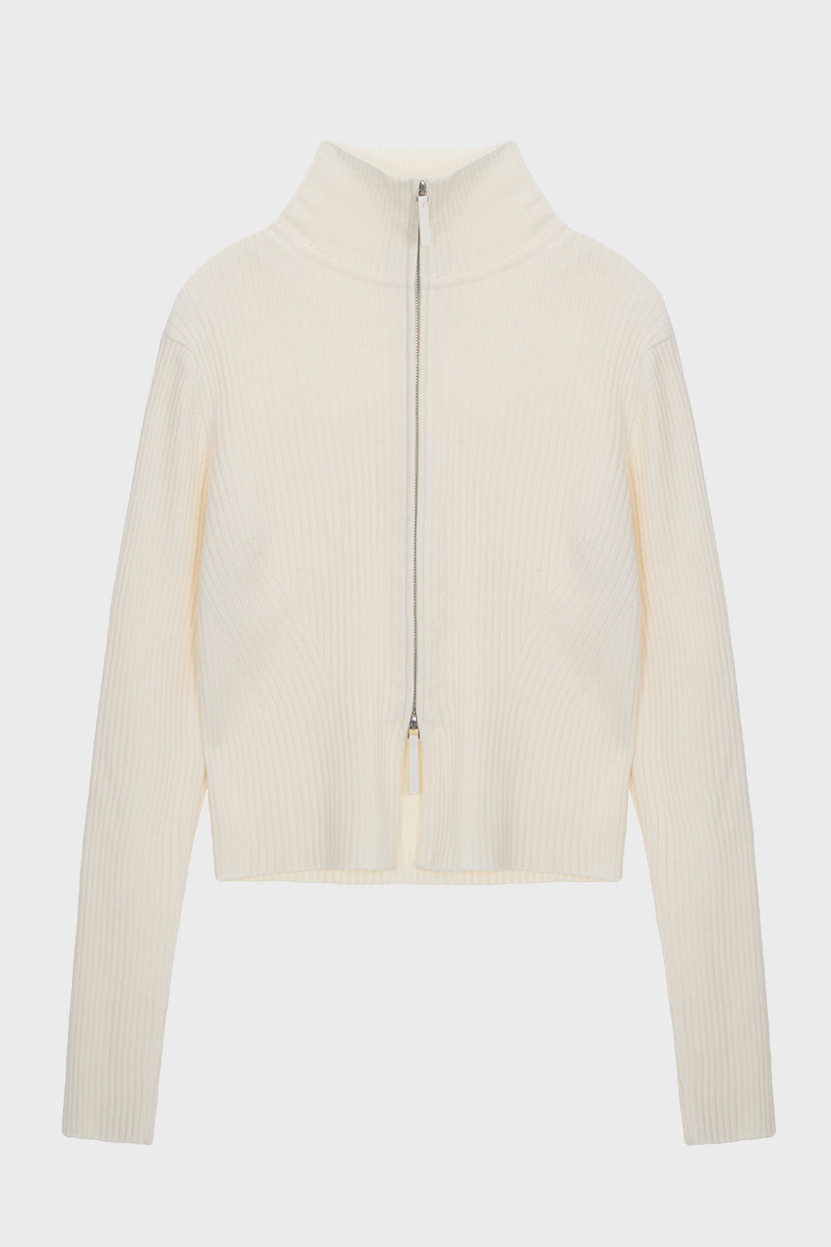 Matinkim High Neck Two Way Zip UP Cardigan IN Ivory