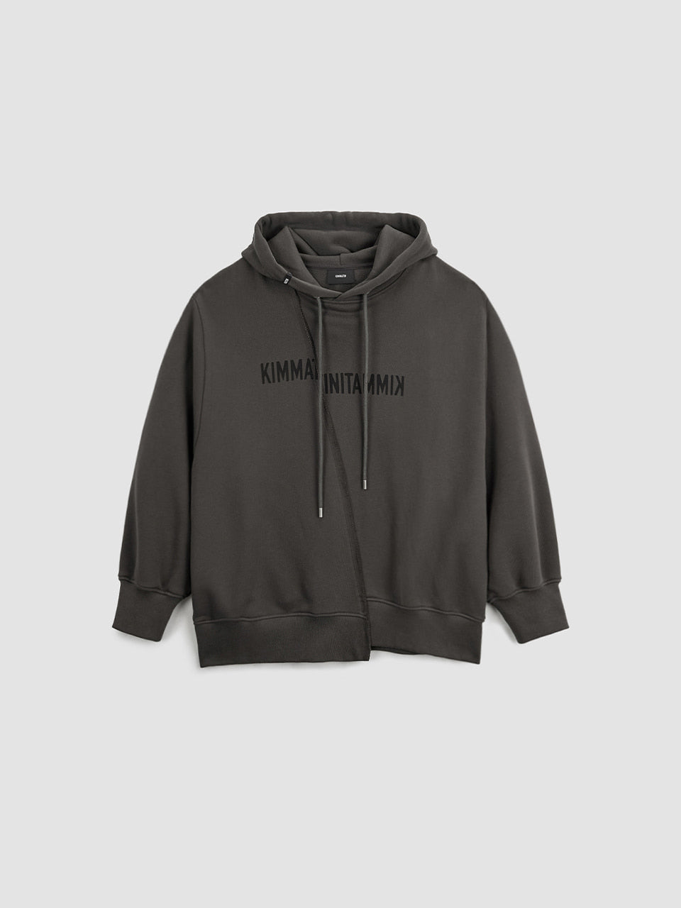 [matinkim] Blurred Logo Raw Cut Oversize Hoody IN Charcoal