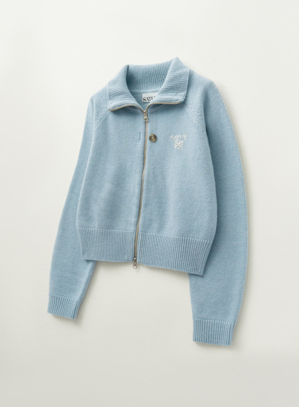 [satur] (W) Signature Logo Knit Zip-up - Sky Blue
