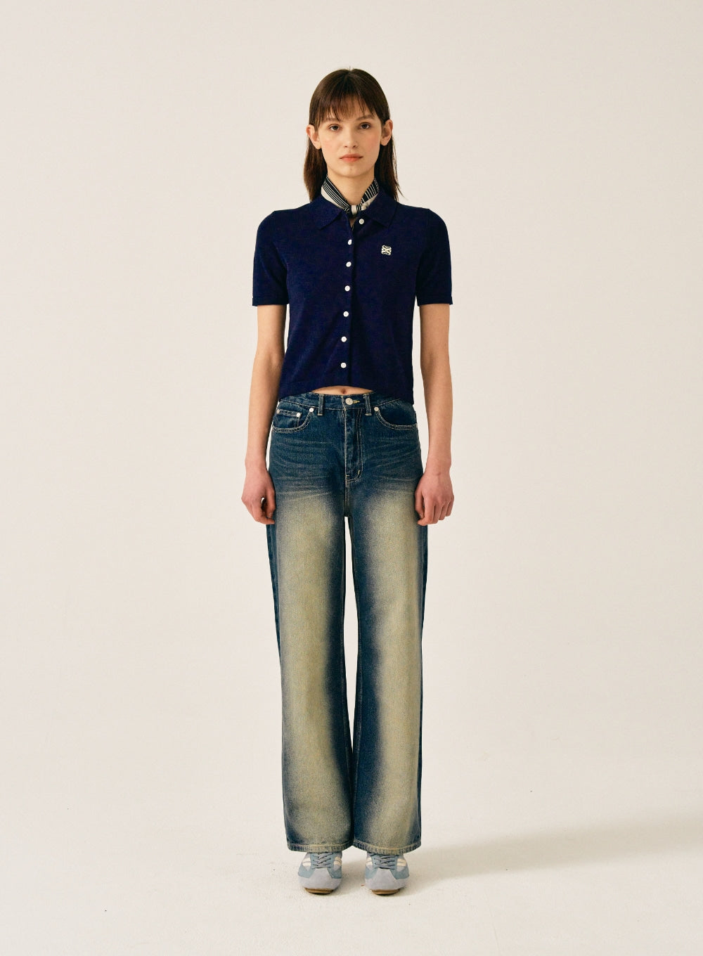 [satur] (W) Basic Cotton Collar Half Cardigan - Classic Navy