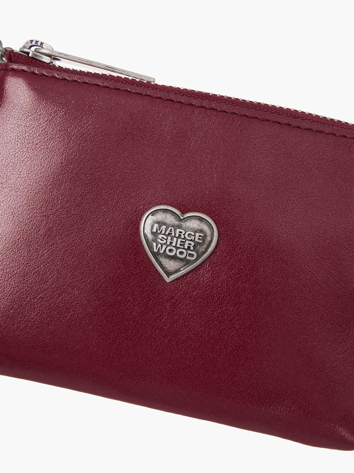 Margesherwood Heart Zipper Wallet Silver Logo wine glossy plain