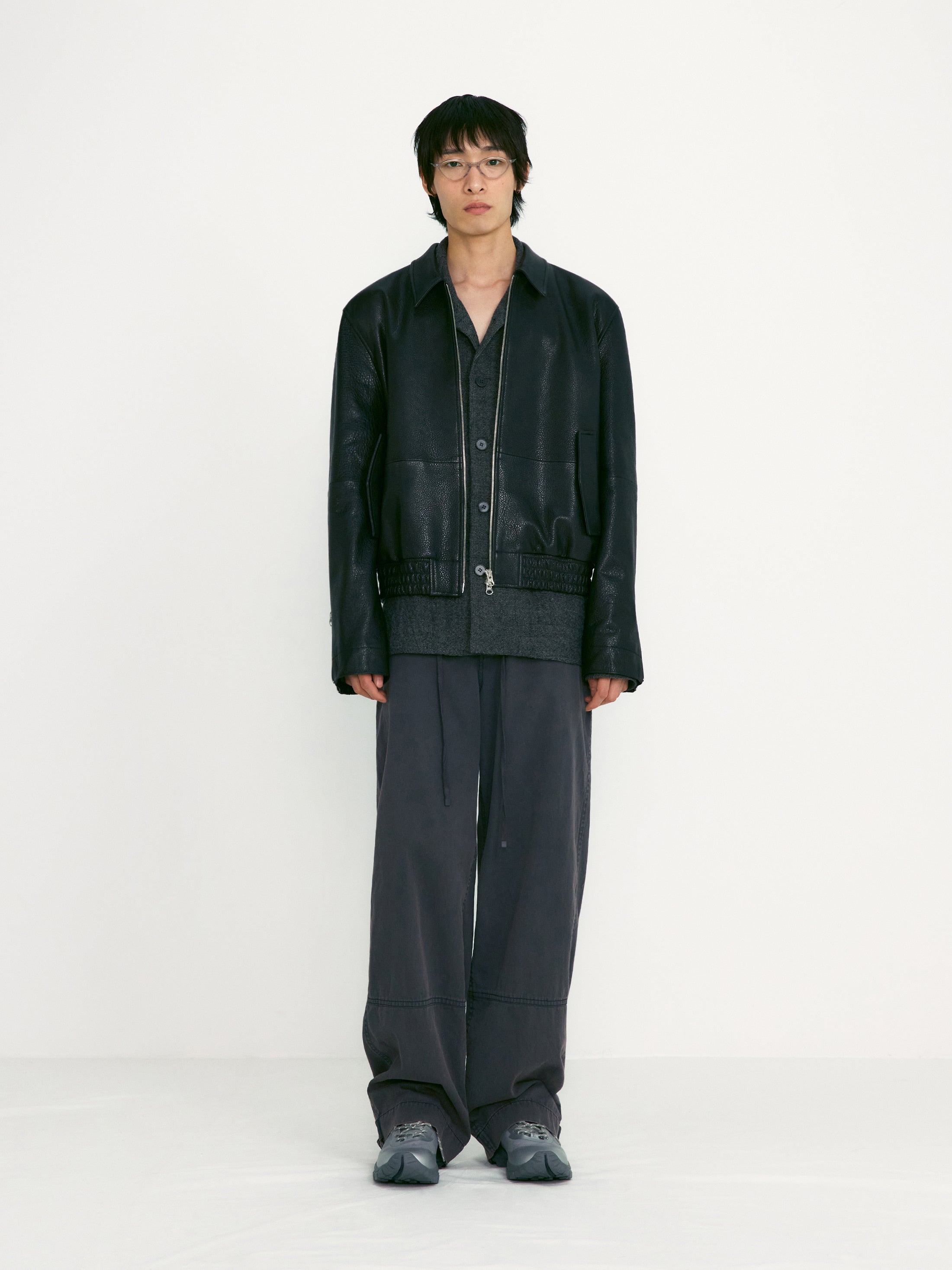 [low_classic] Lined-Fit Leather Blouson Jacket
Black