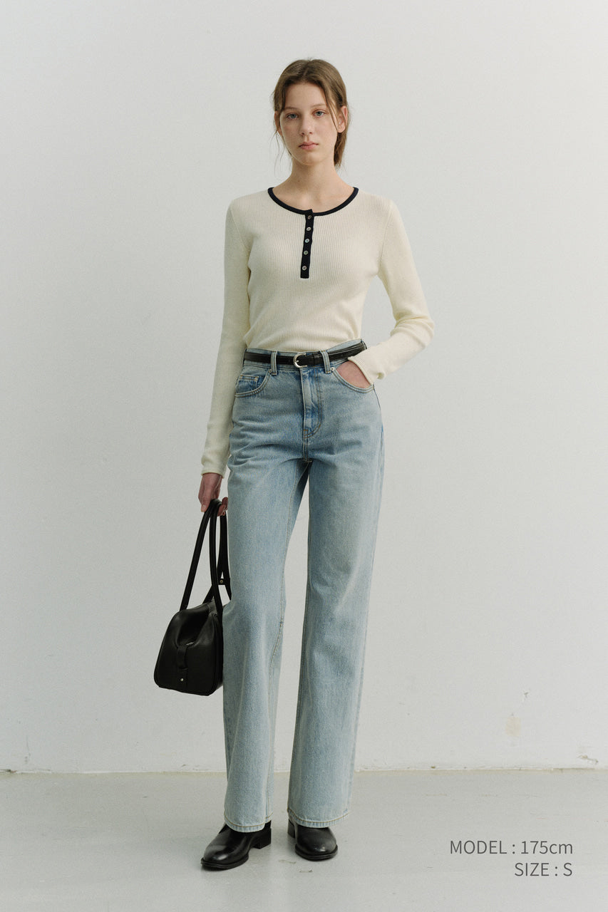 Dunst Buttoned Round-Neck Knit Top Cream
