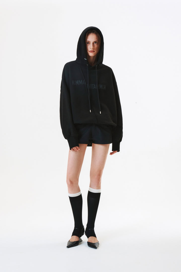 Matinkim Blurred Logo Raw Cut Oversize Hoody IN Black