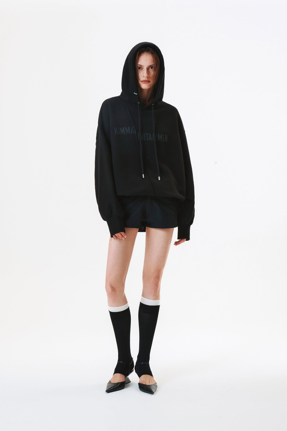 Matinkim Blurred Logo Raw Cut Oversize Hoody IN Black