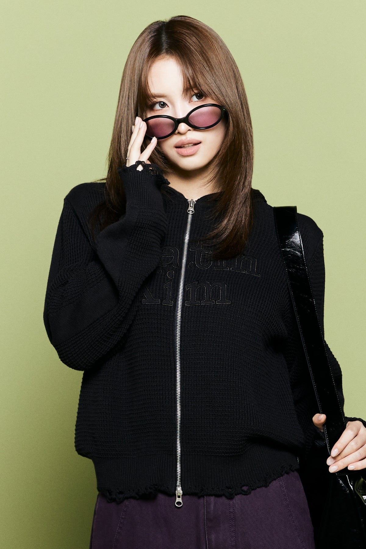 Matinkim Waffle Texture Hoody Knit Zip UP IN Charcoal