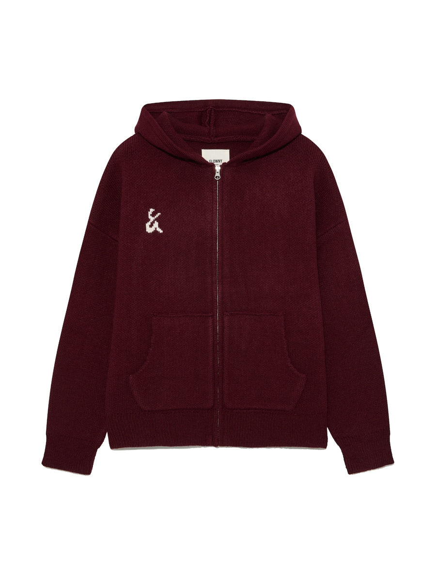 GLOWNY G Jacquard Knit Zip Up (Burgundy)