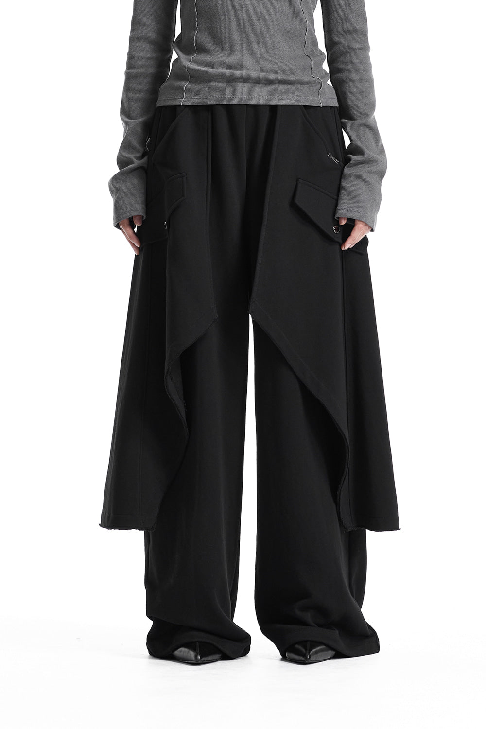 Treemingbird Raw-Edge Layered Sweat Pants Black