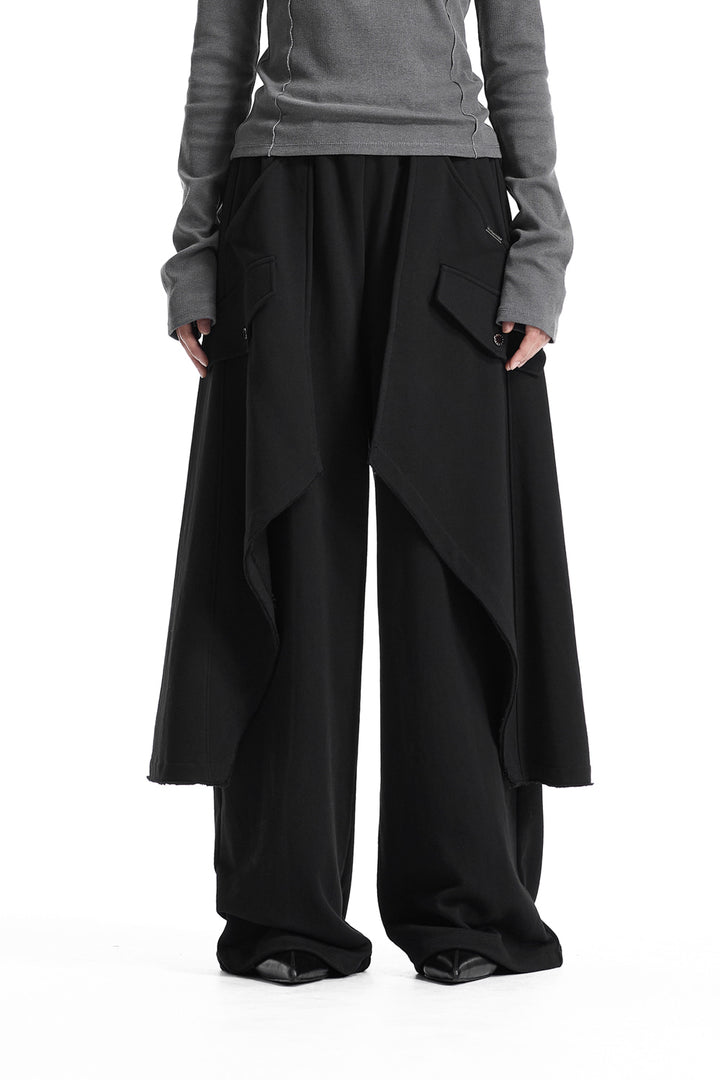 Treemingbird Raw-Edge Layered Sweat Pants Black