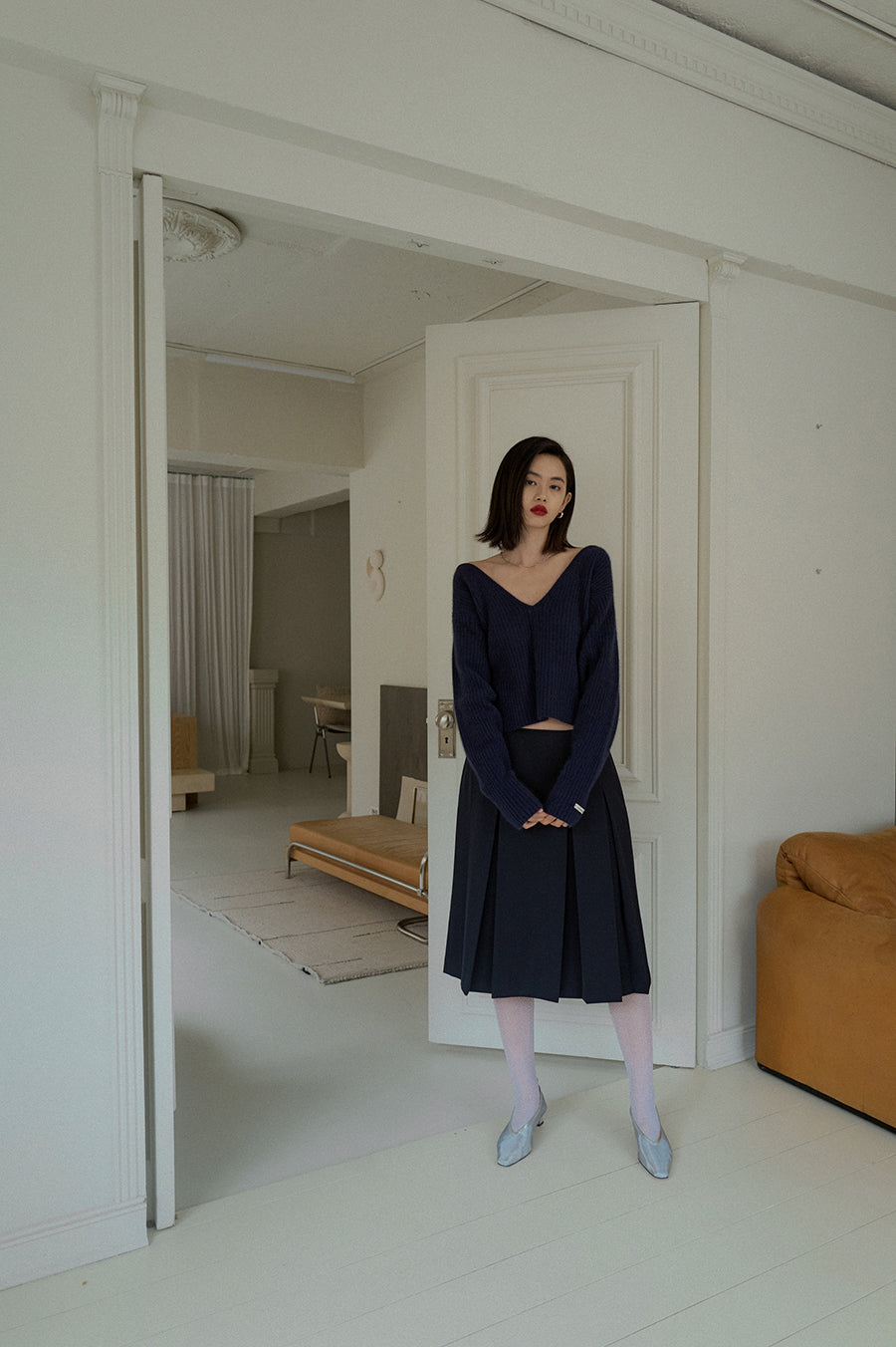 Overdueflair Wool Pleated Skirt Navy