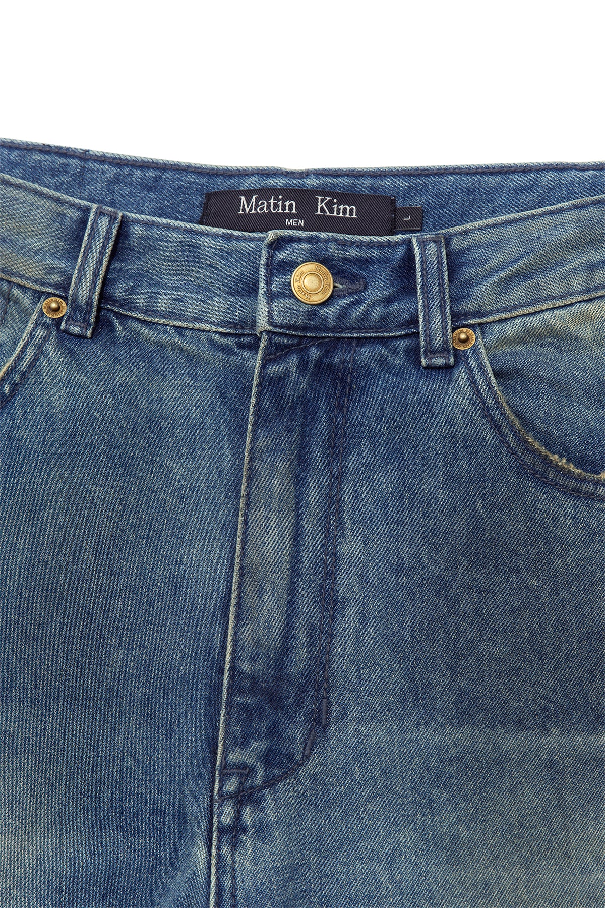 [matinkim] EMBO WASHED DENIM PANTS FOR MEN IN BLUE