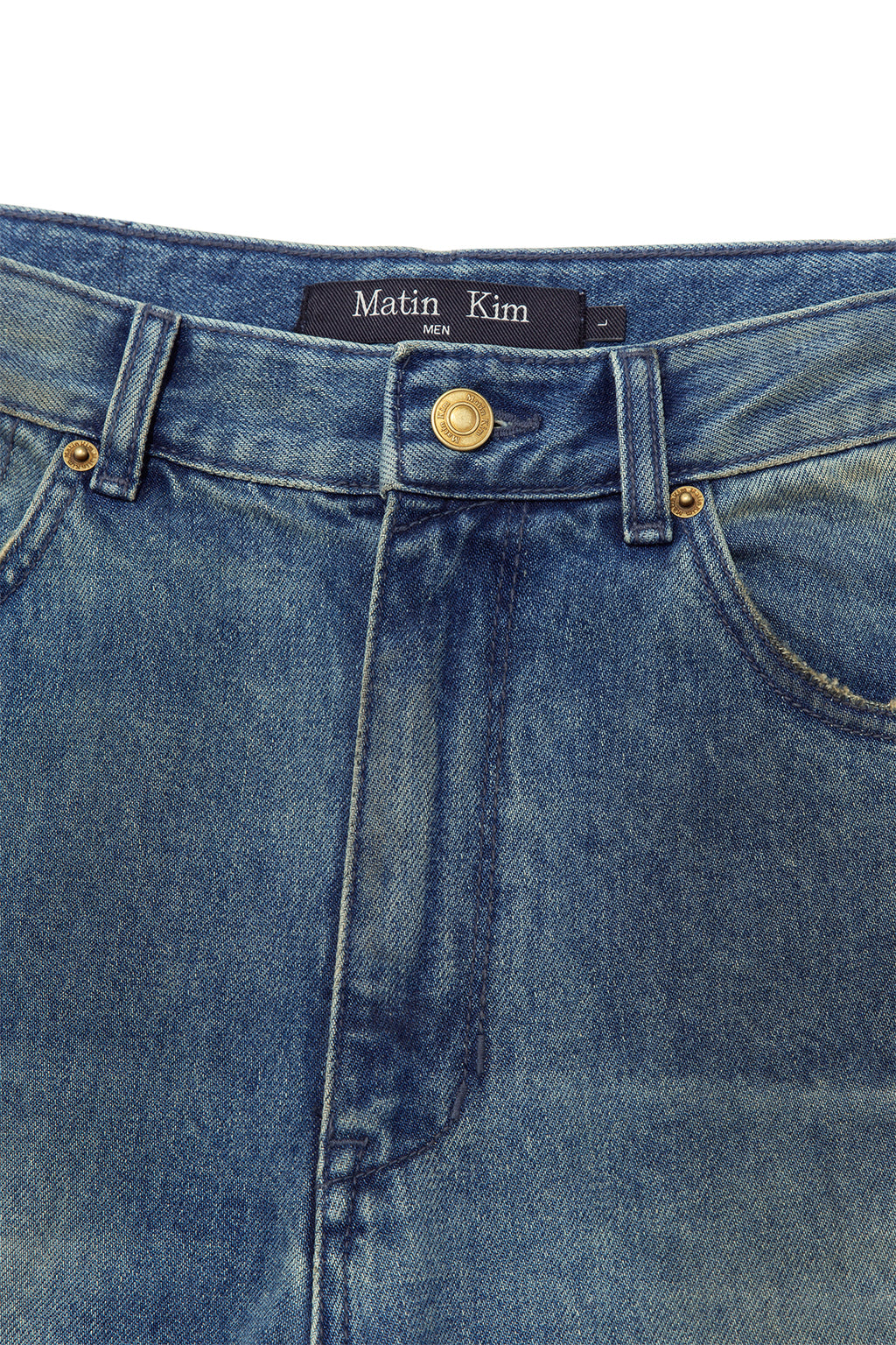 Matinkim Embo Washed Denim Pants For Men IN Blue