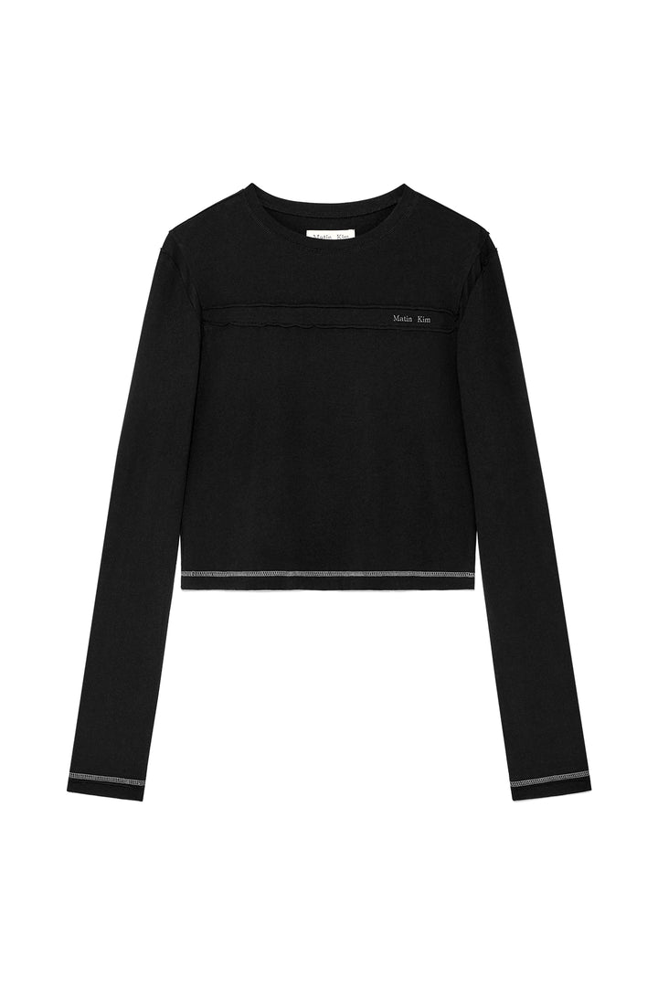 Matinkim Cut Line Detail Long Sleeve Logo Top IN Black