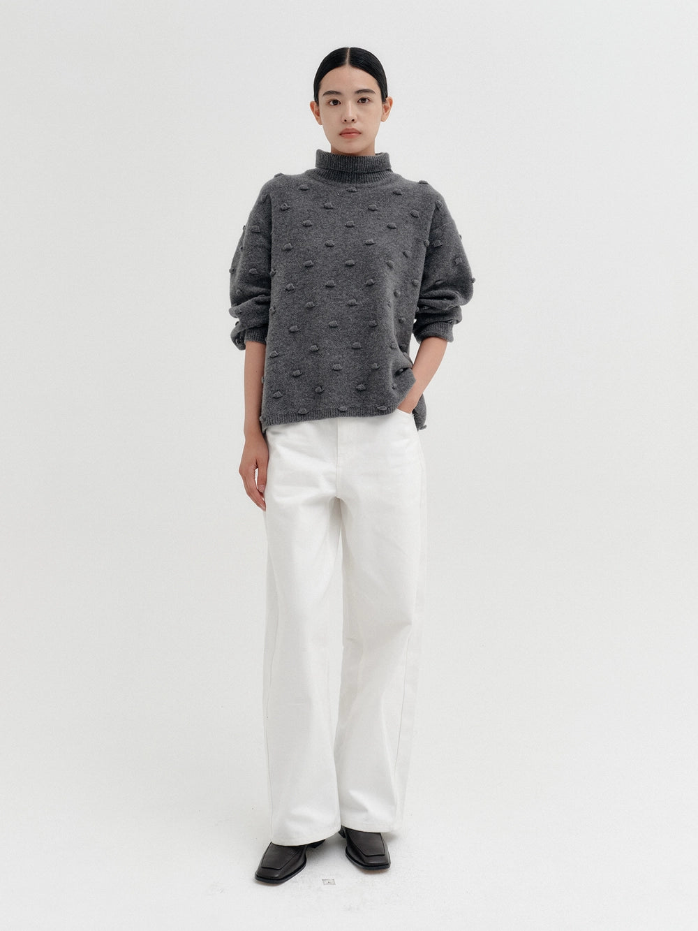 EENK Bubble Knitwear High-Neck Top - Gray