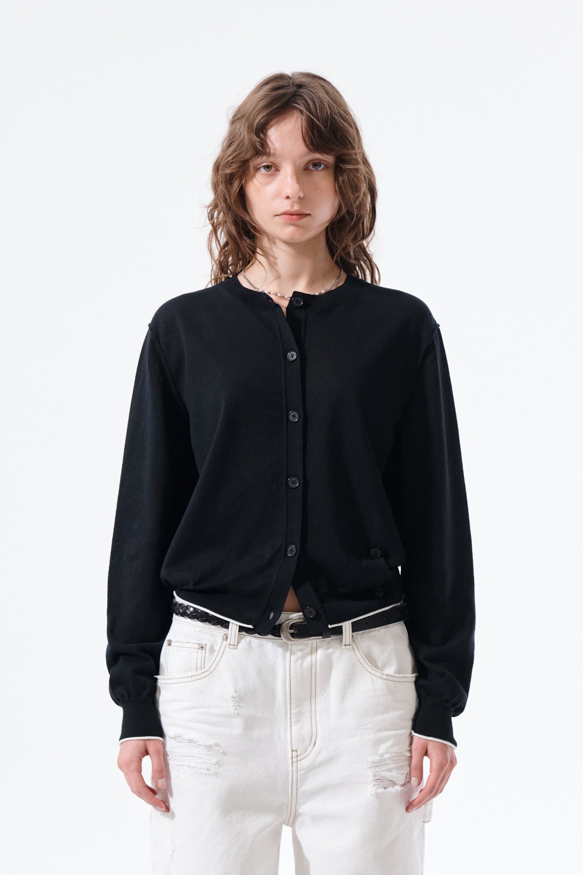 [matinkim] Back Logo Sheer Cardigan For Women IN Black