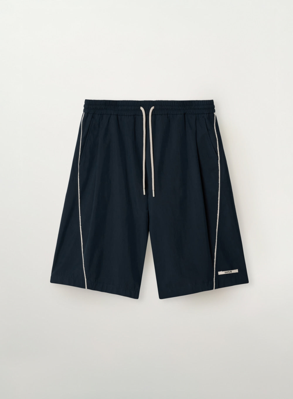 Satur Side Tuck Curved Bermuda Pants - Navy