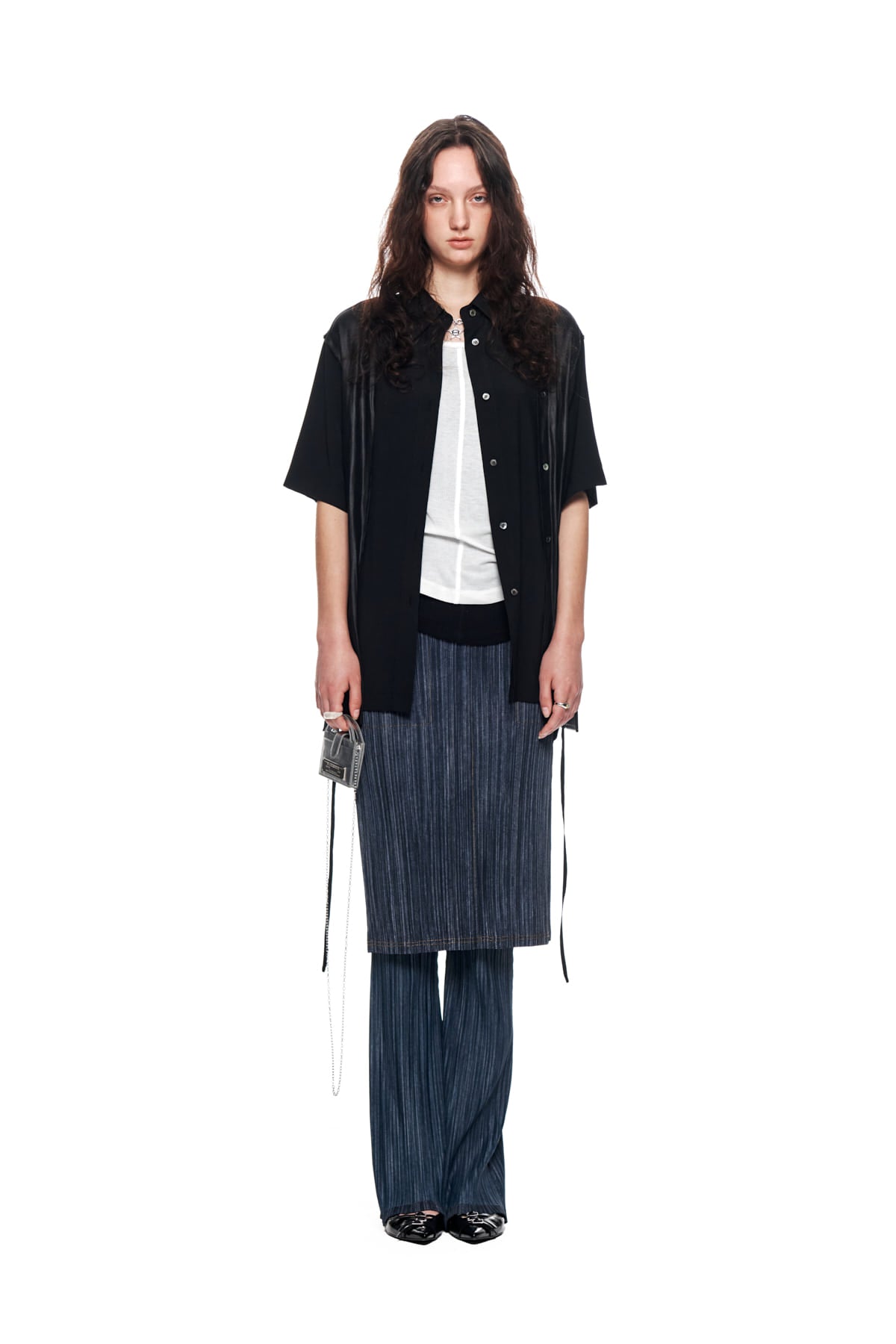 Matinkim Pleats Stitch Layered Skirt IN Navy