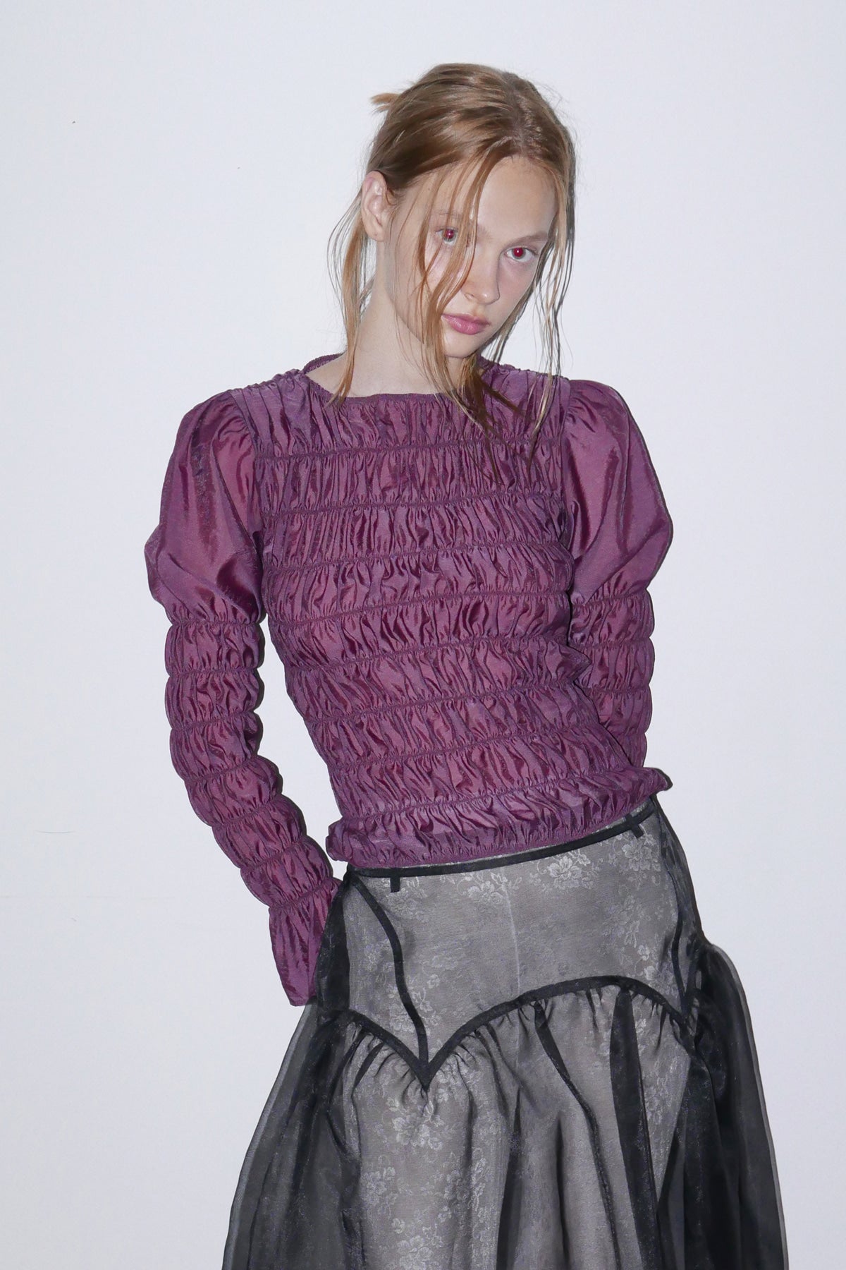 Overdueflair Smocked Puff Blouse Rose Grape