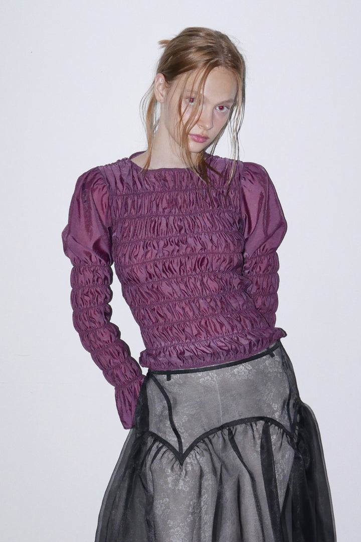Overdueflair Smocked Puff Blouse Rose Grape