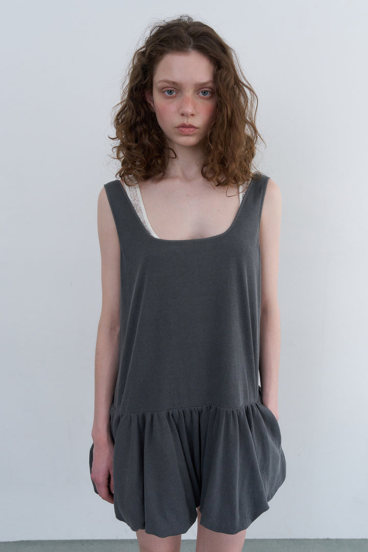 Overdueflair Cotton Balloon Mini Dress Charcoal
