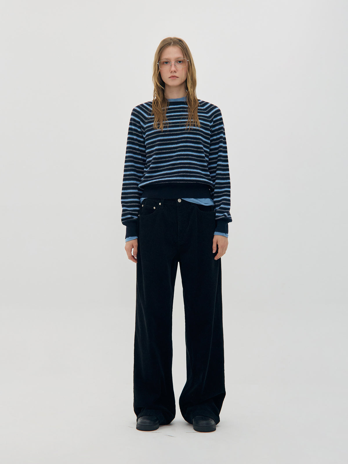 Low Classic Merino Cashmere Striped Sweater Navy