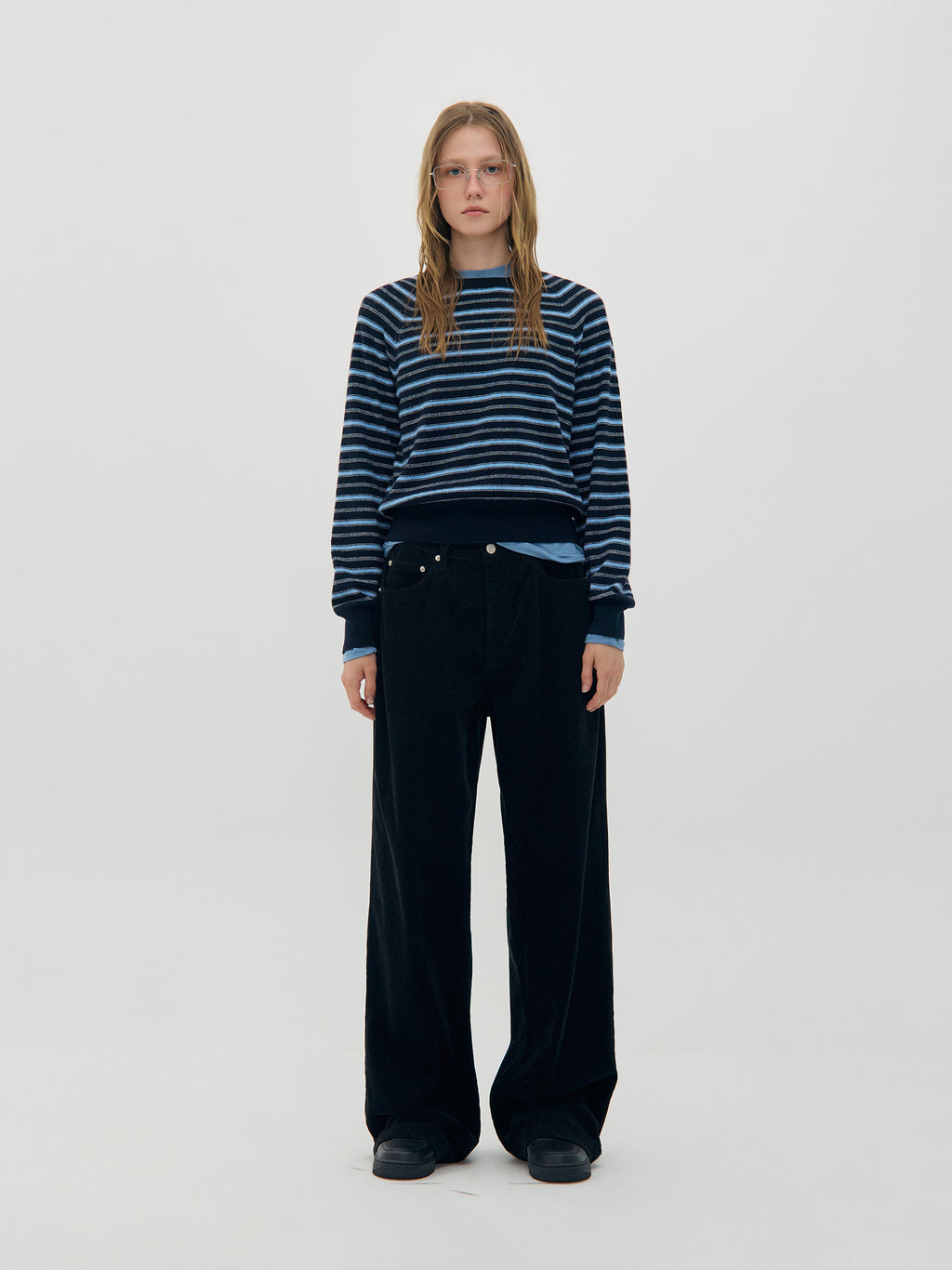 Low Classic Merino Cashmere Striped Sweater Navy