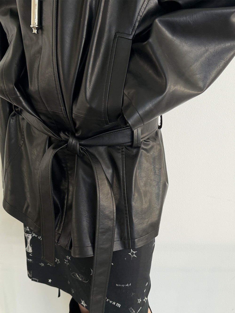 [Low Classic] Low Waist Artificial Leather Jacket_Black