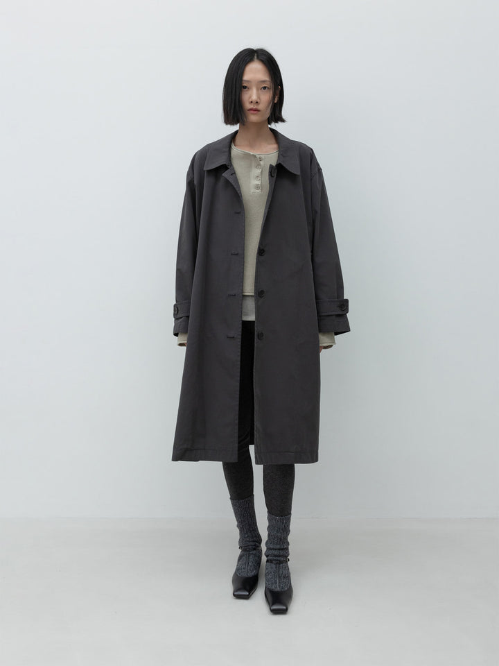Low Classic Cotton Draped Trench Coat Charcoal