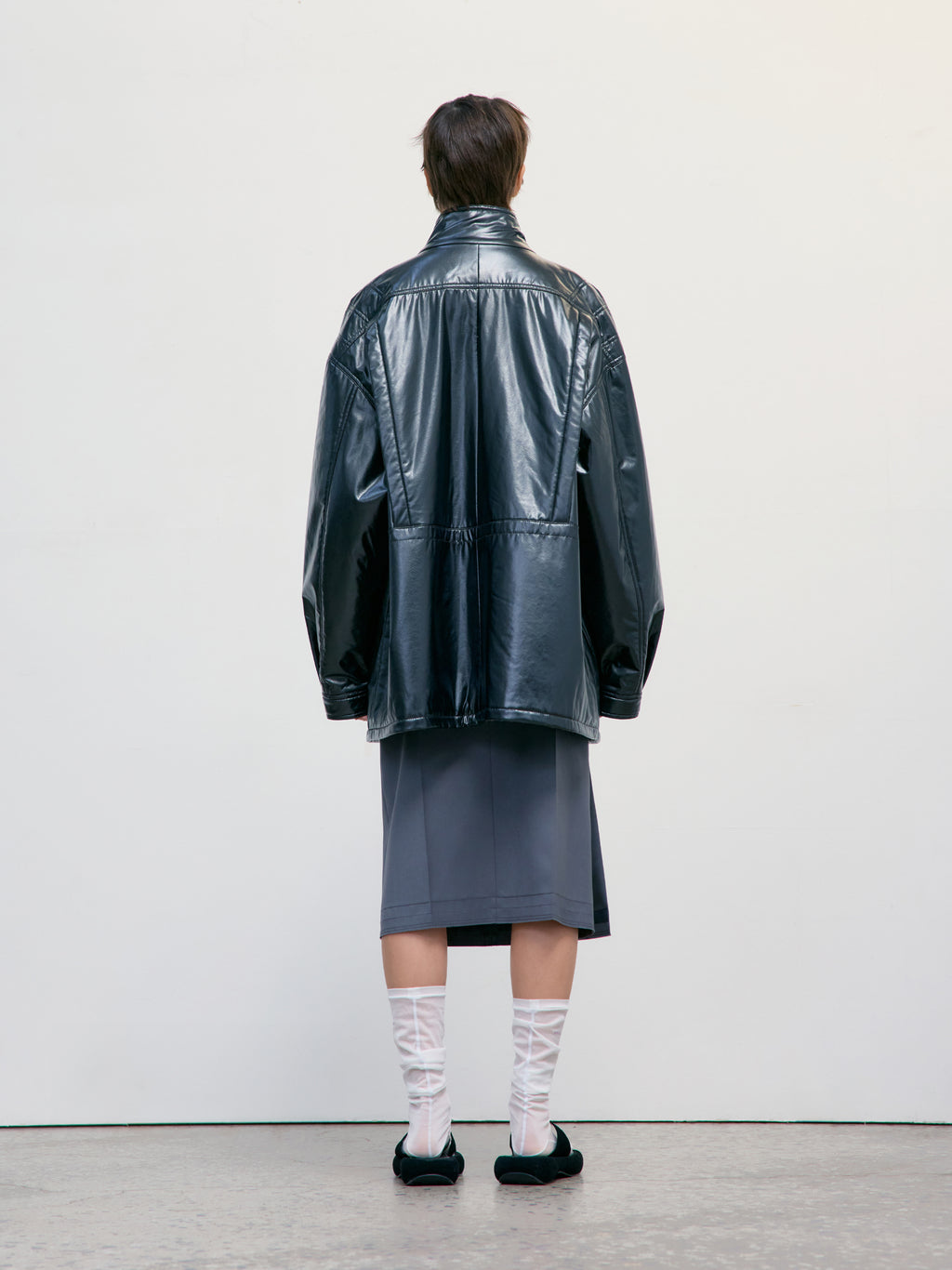 Low Classic Padded Stitch Leather Half Jacket Black