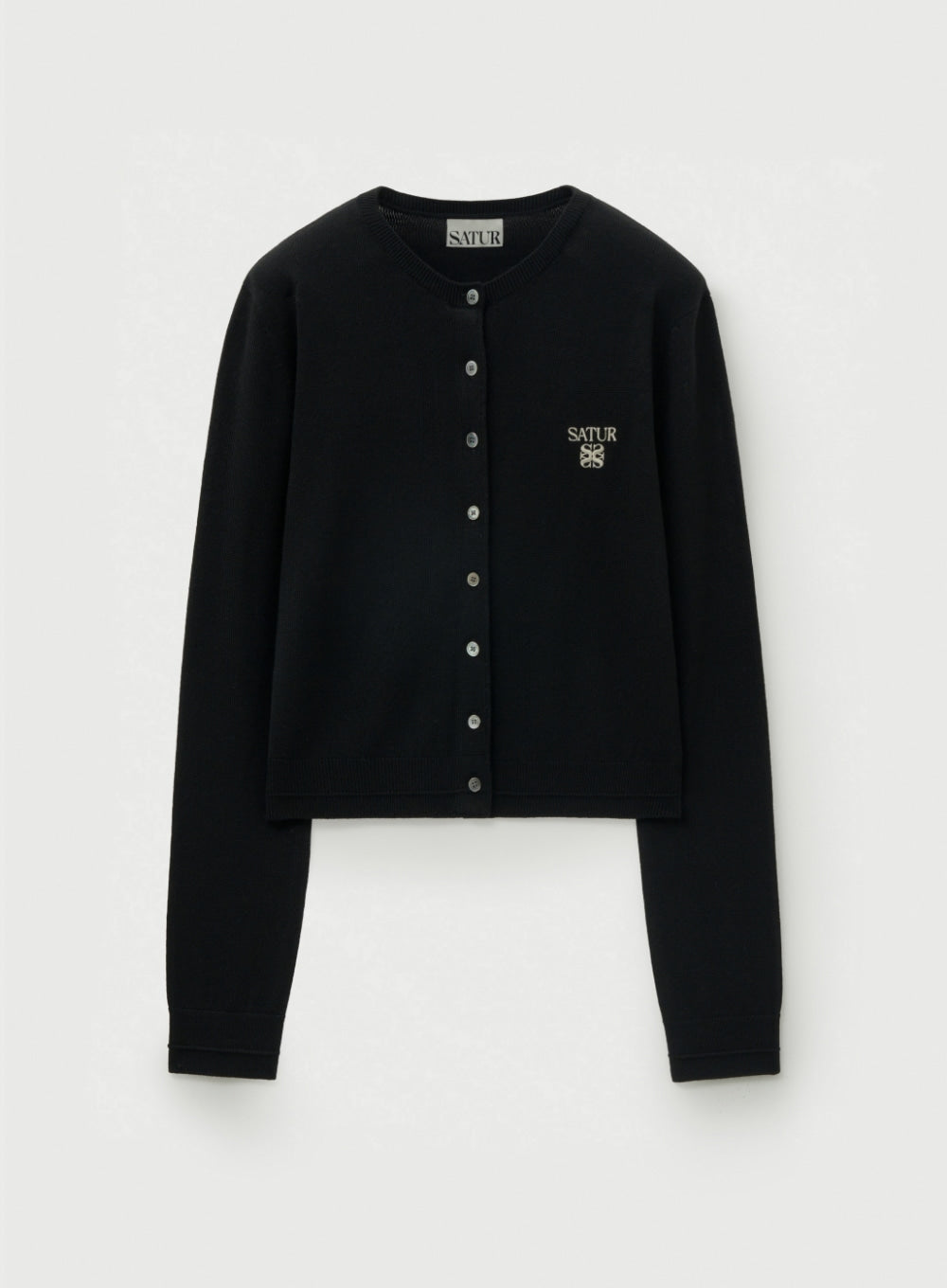 satur (W) Loren Basic Crewneck Fine Cardigan - Black - View 5