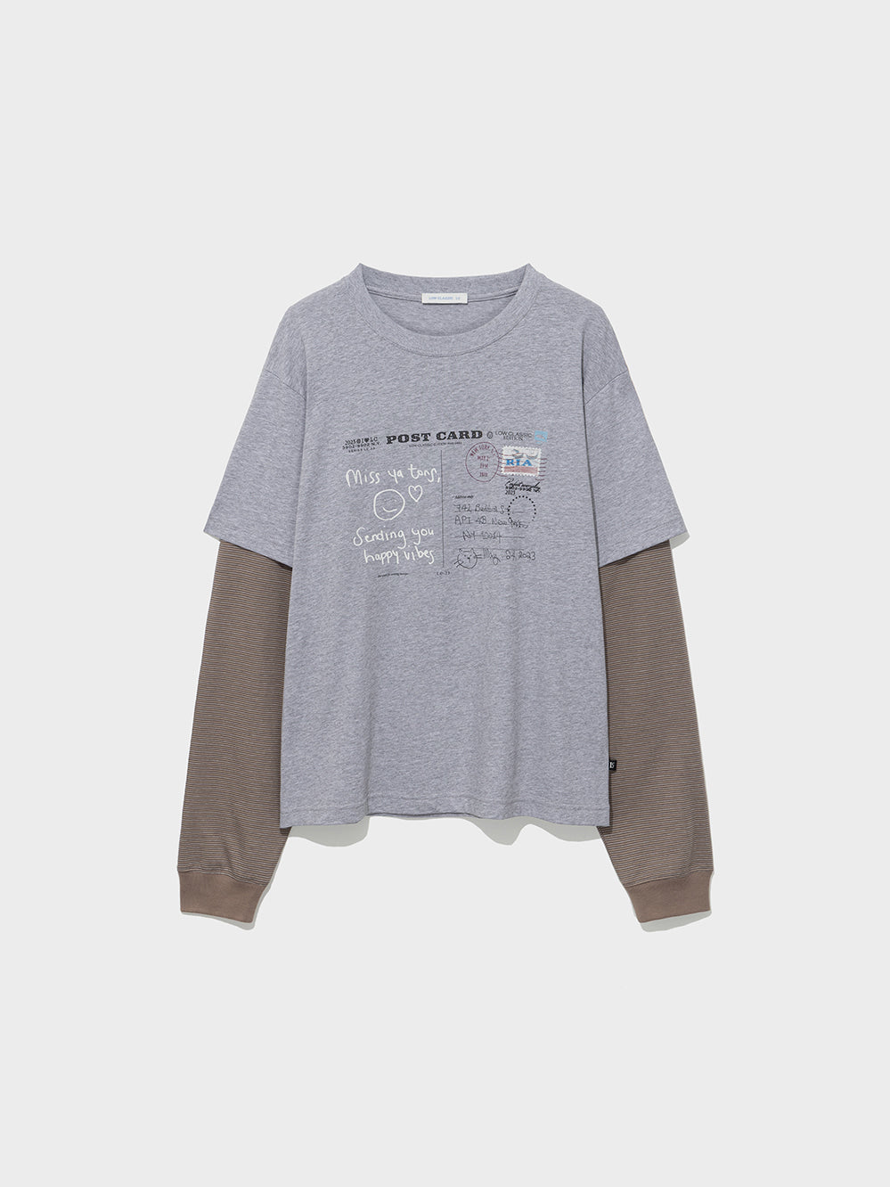 Low Classic Postcard Layered Tee Melange Grey