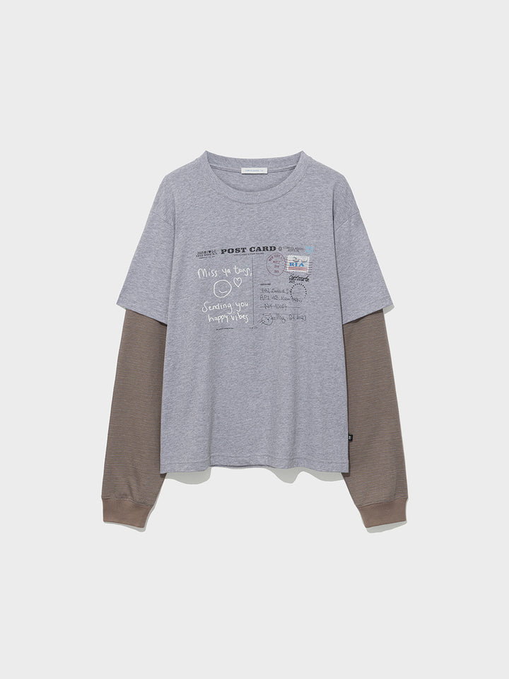 Low Classic Postcard Layered Tee Melange Grey