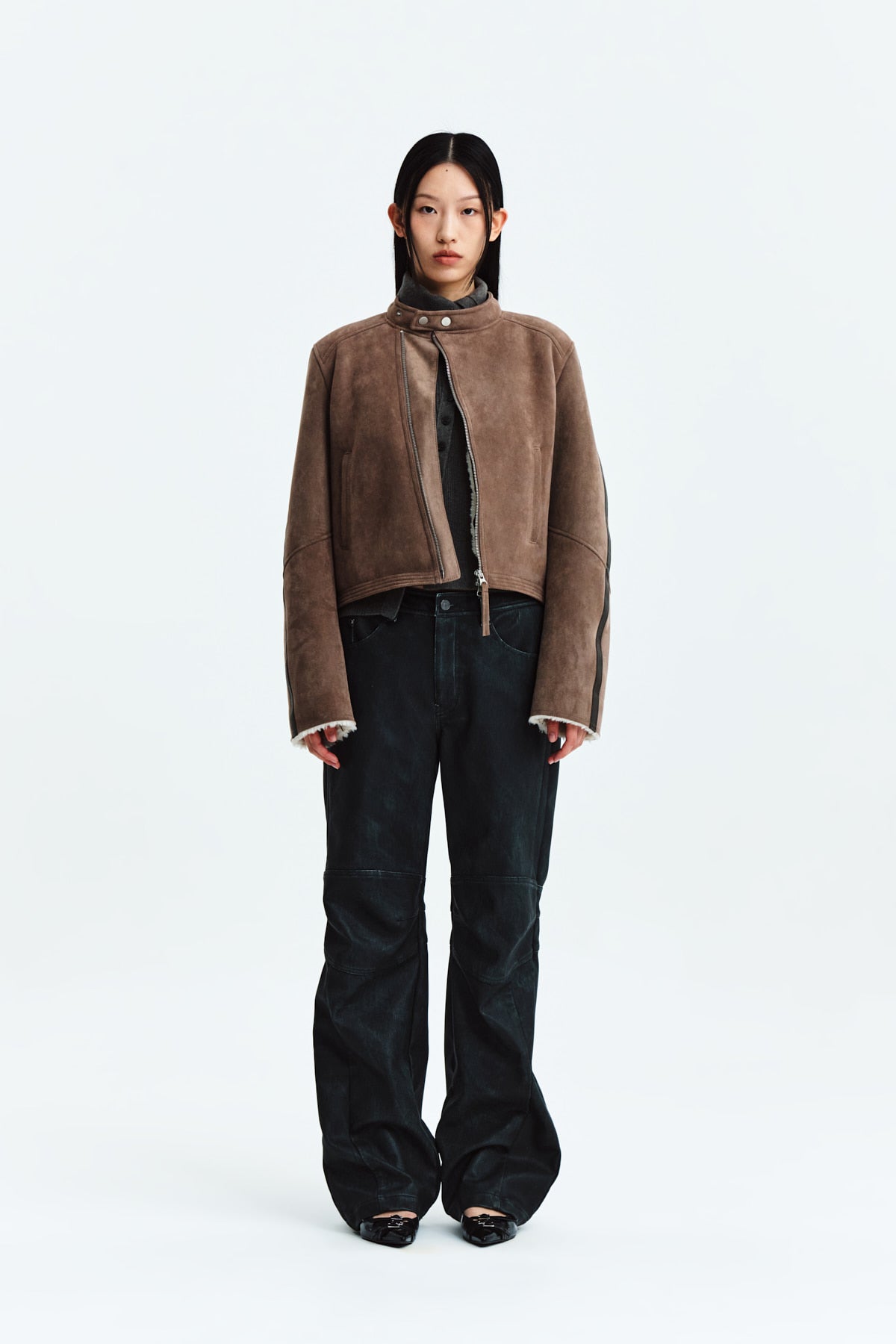 Matinkim Biker Detail Washed Leather Pants IN Khaki