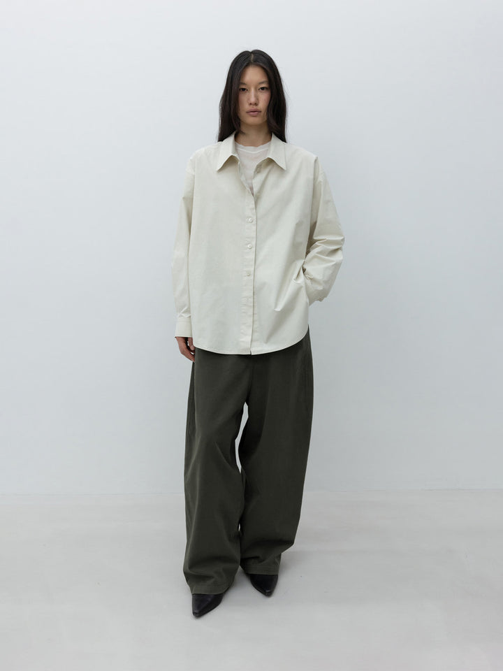 Low Classic Wide-Fit Curved Cotton Pants Khaki