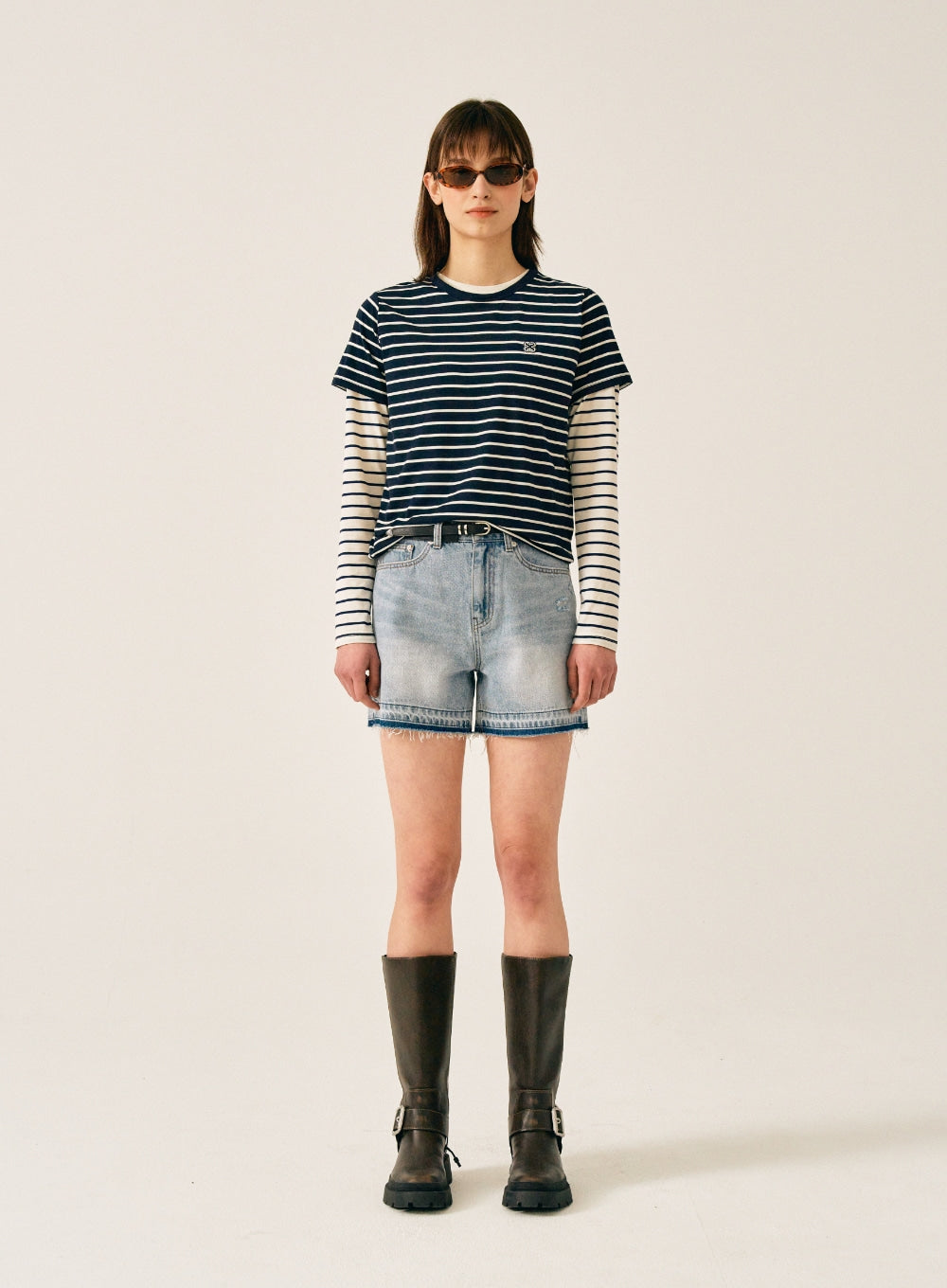 [satur] (W) All Day Cotton Stripe T-Shirt - Classic Navy