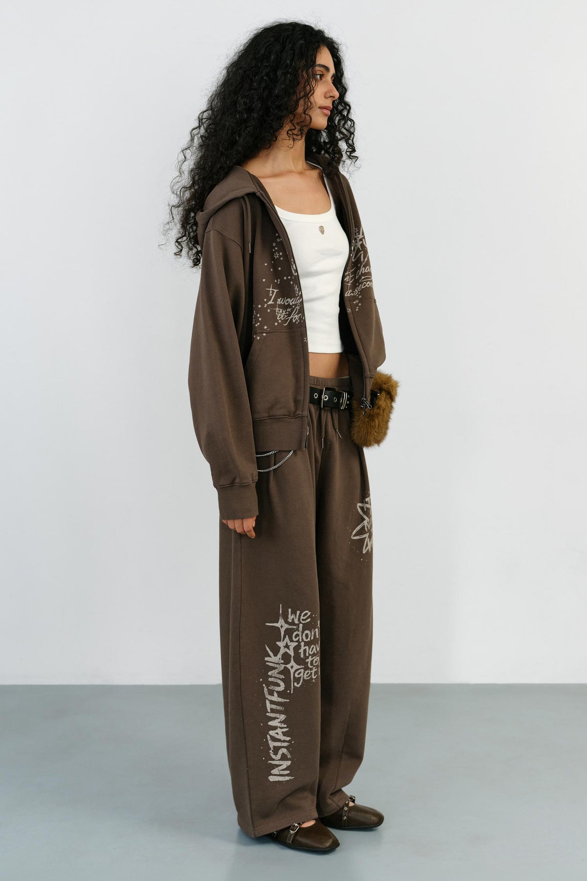 Instantfunk Washed Graphic Sweat Pants - Brown