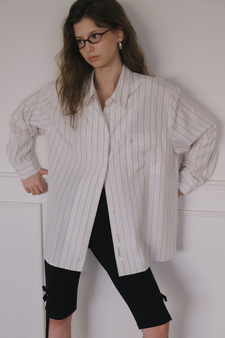 Overdueflair Cotton Oversized Shirts Ivory Stripe