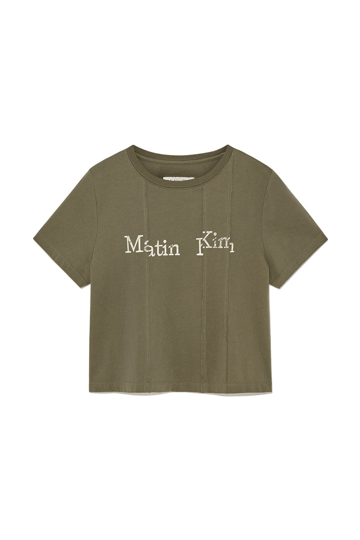 Matinkim Unbalance Typo Logo Crop Top IN Khaki