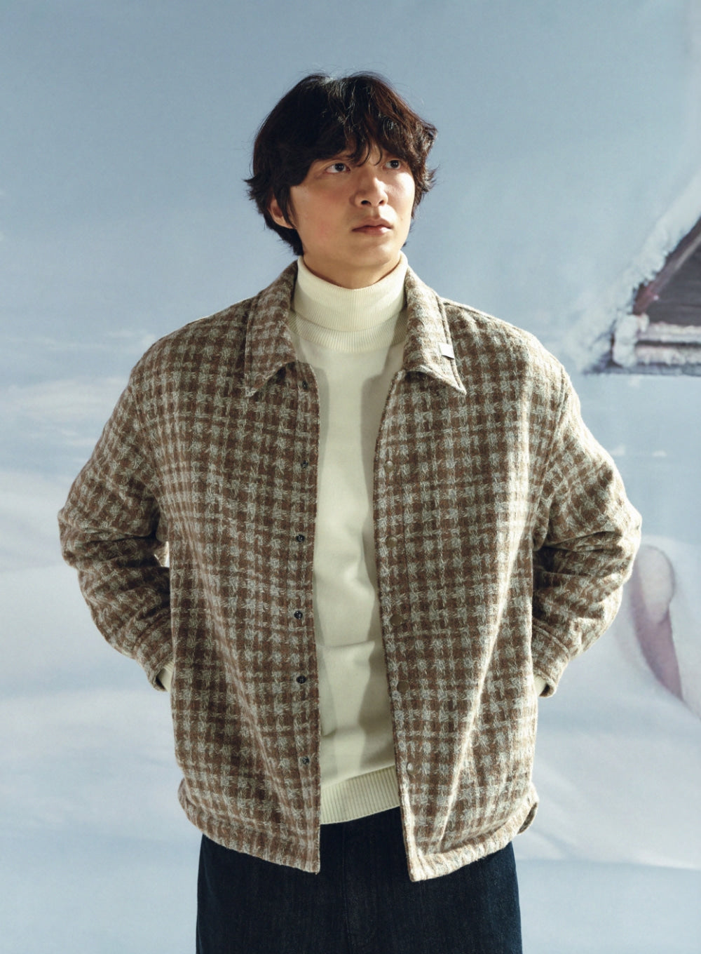 [satur] Check Fleece Shirt Jacket - Gray