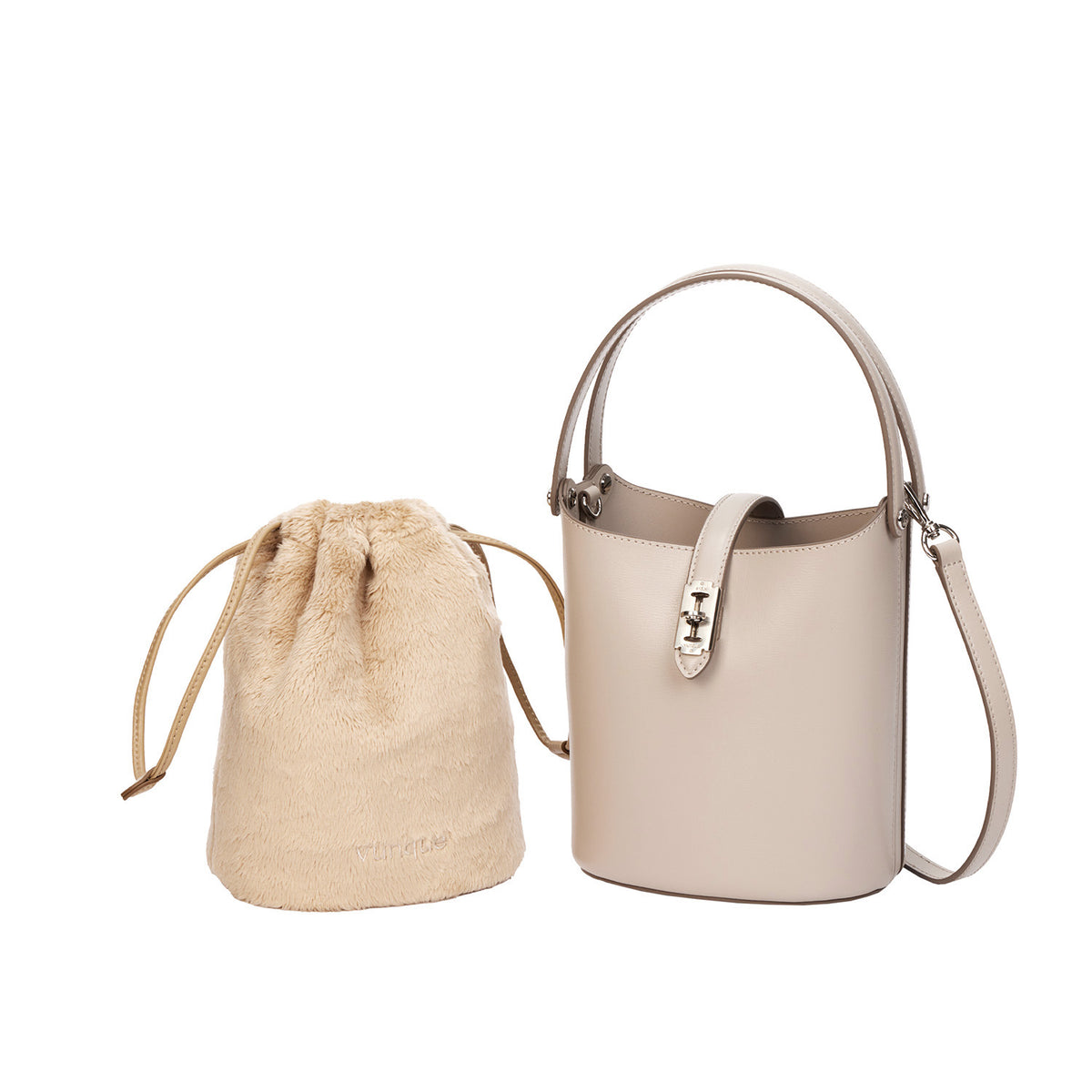 Vunque Perfec Drawstring Fur Pouch Beige