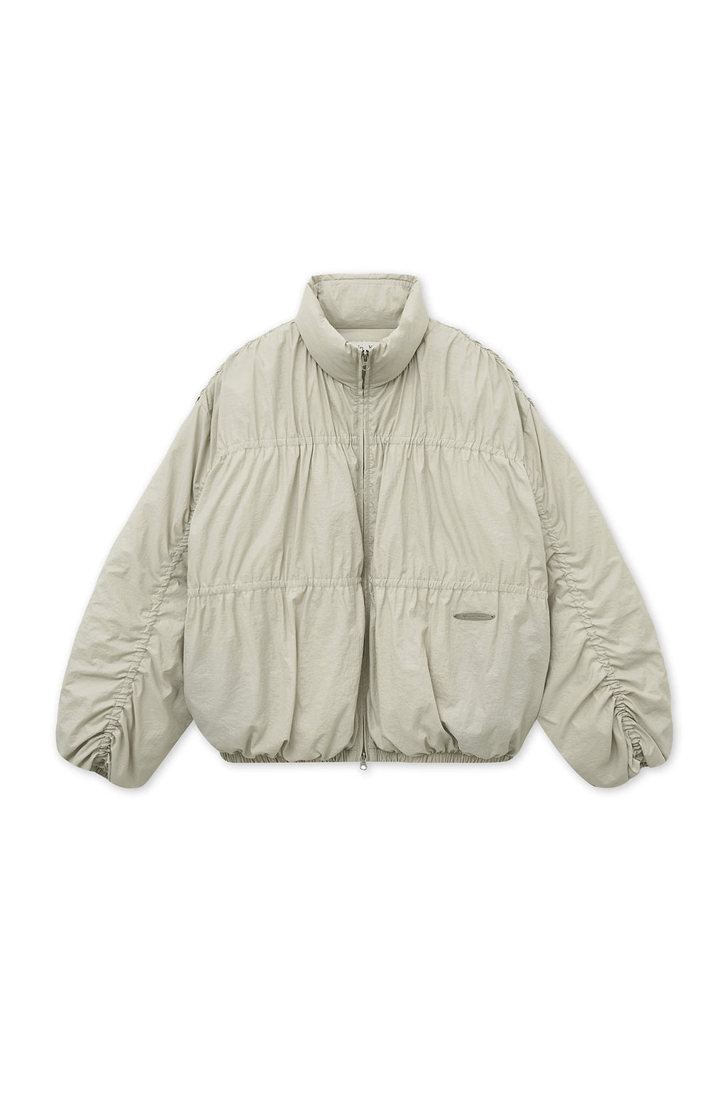 [matinkim] HIGH NECK SHIRRING DOWN JUMPER IN LIGHT BEIGE