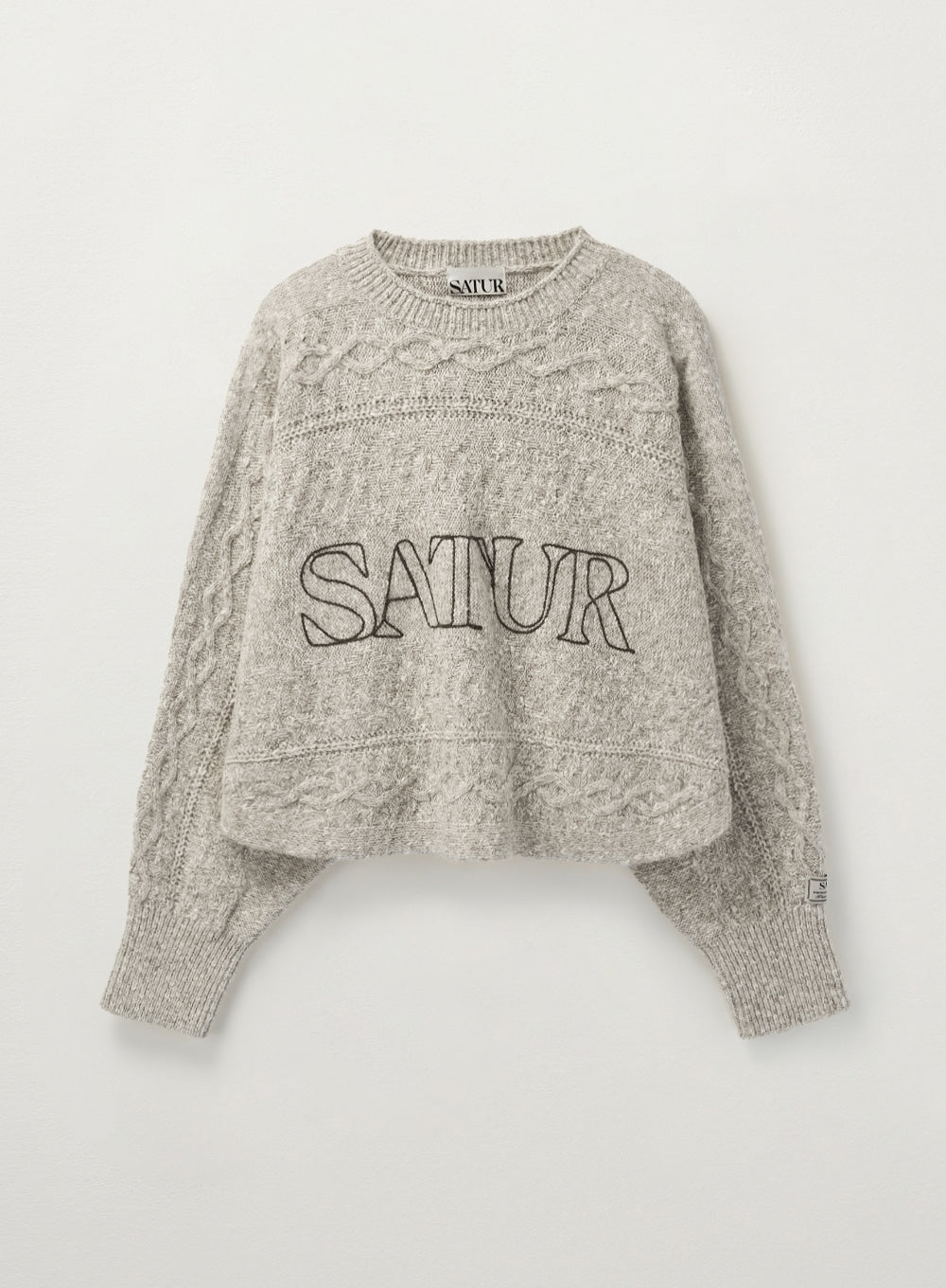 [satur] (W) Jacquard Crop Logo Knit - Brown