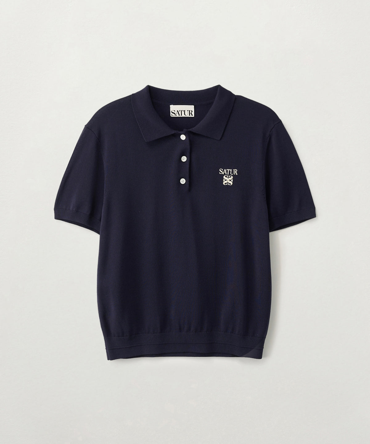 Satur (W) Classic Collar Half Knit - Navy