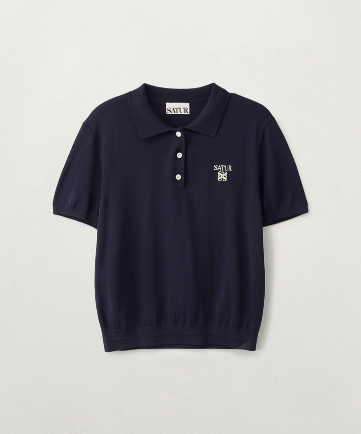 Satur (W) Classic Collar Half Knit - Navy