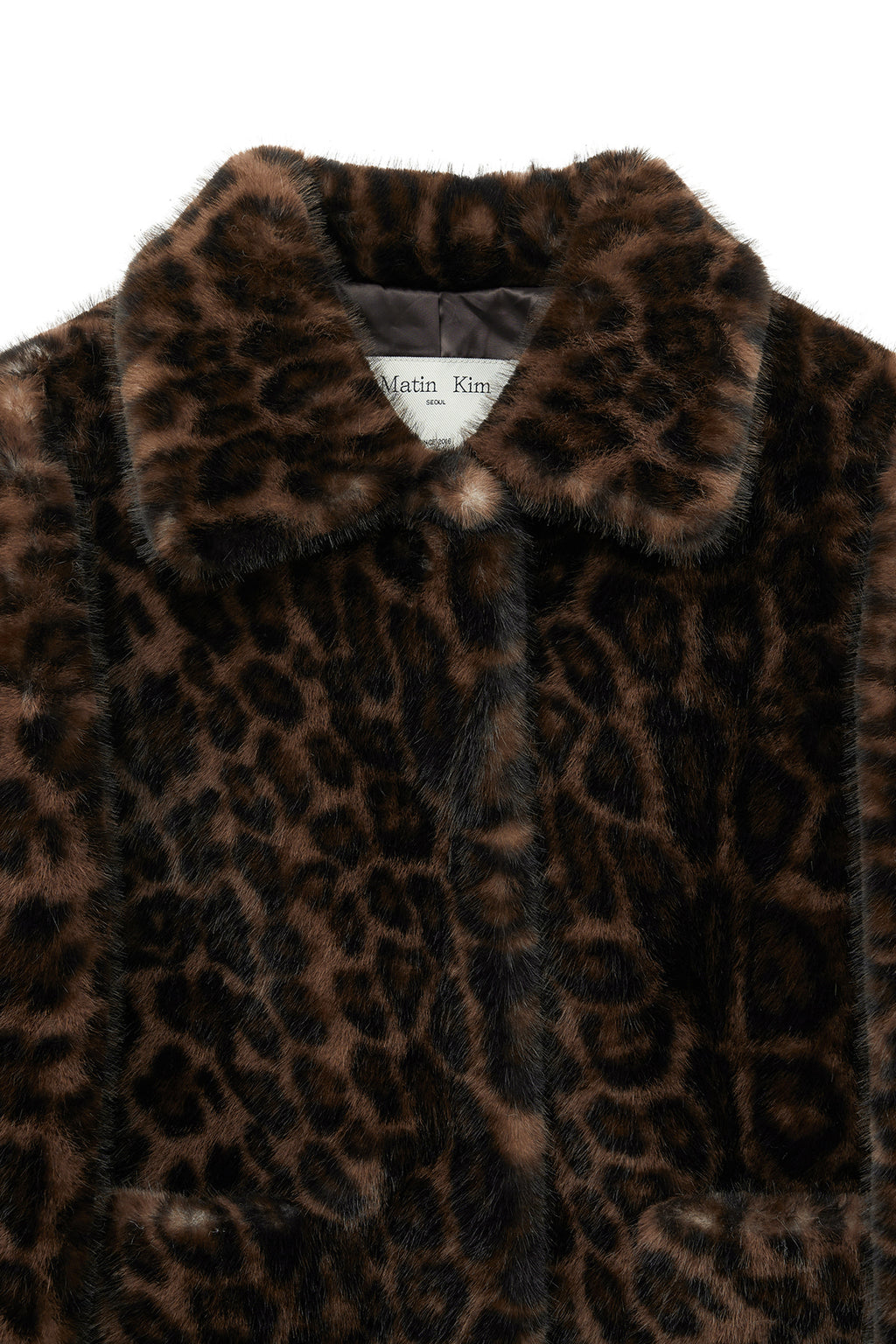 [matinkim] LEOPARD FUR CROP JACKET IN BROWN