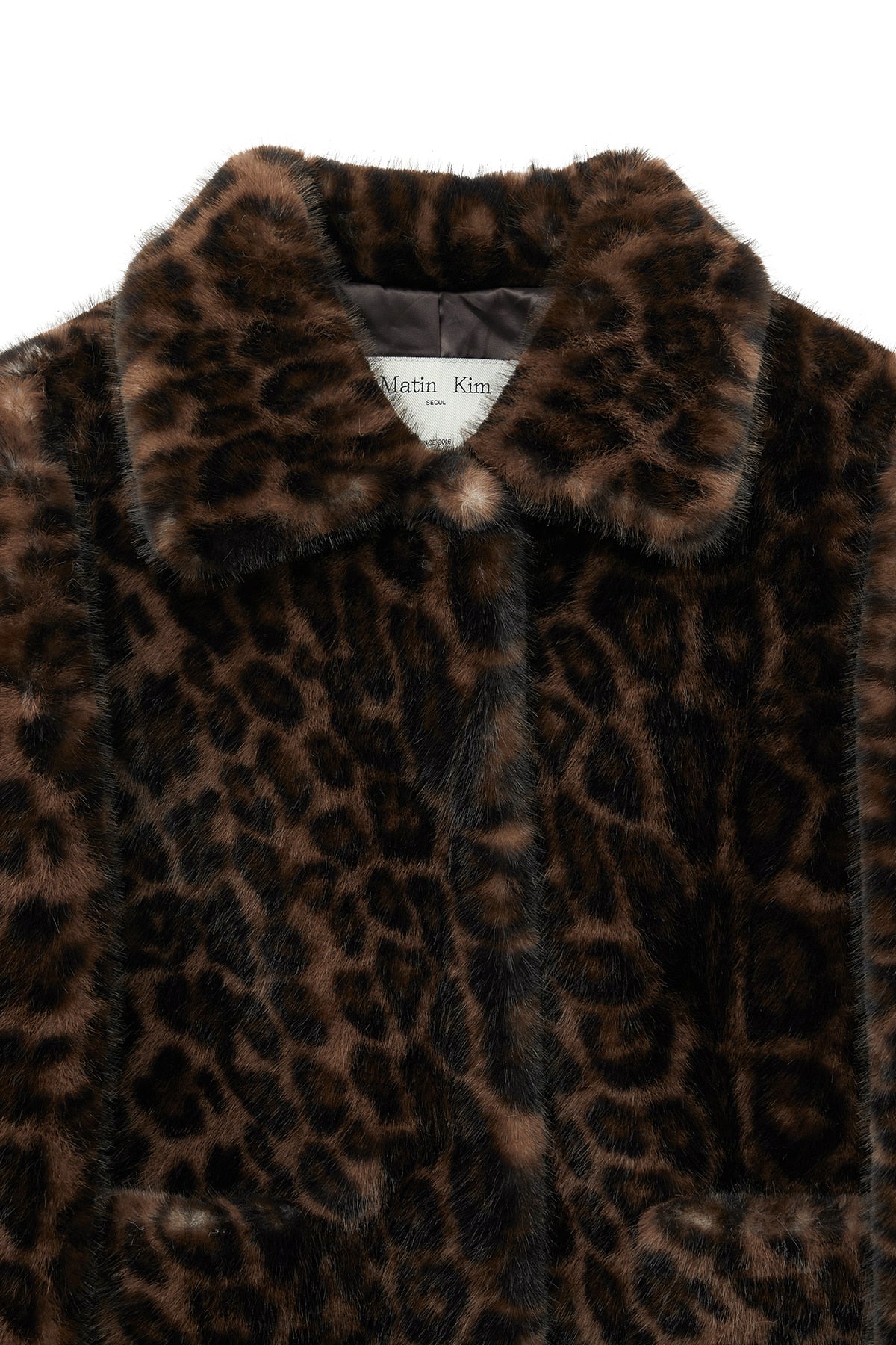 [matinkim] LEOPARD FUR CROP JACKET IN BROWN