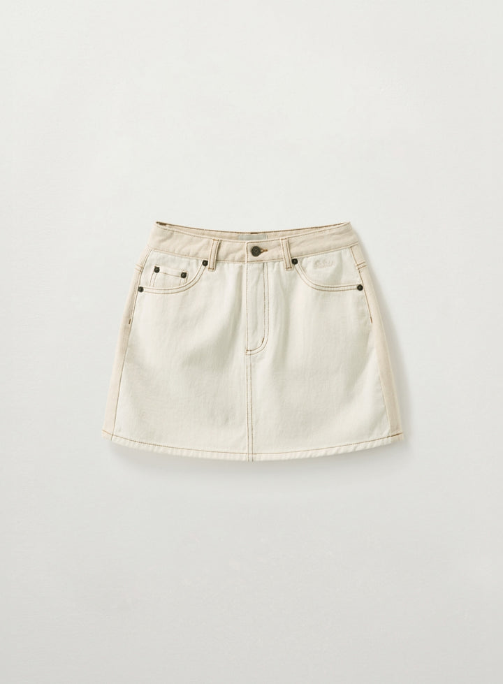 Satur (W) Contrast Denim Mini Skirt - Ecru