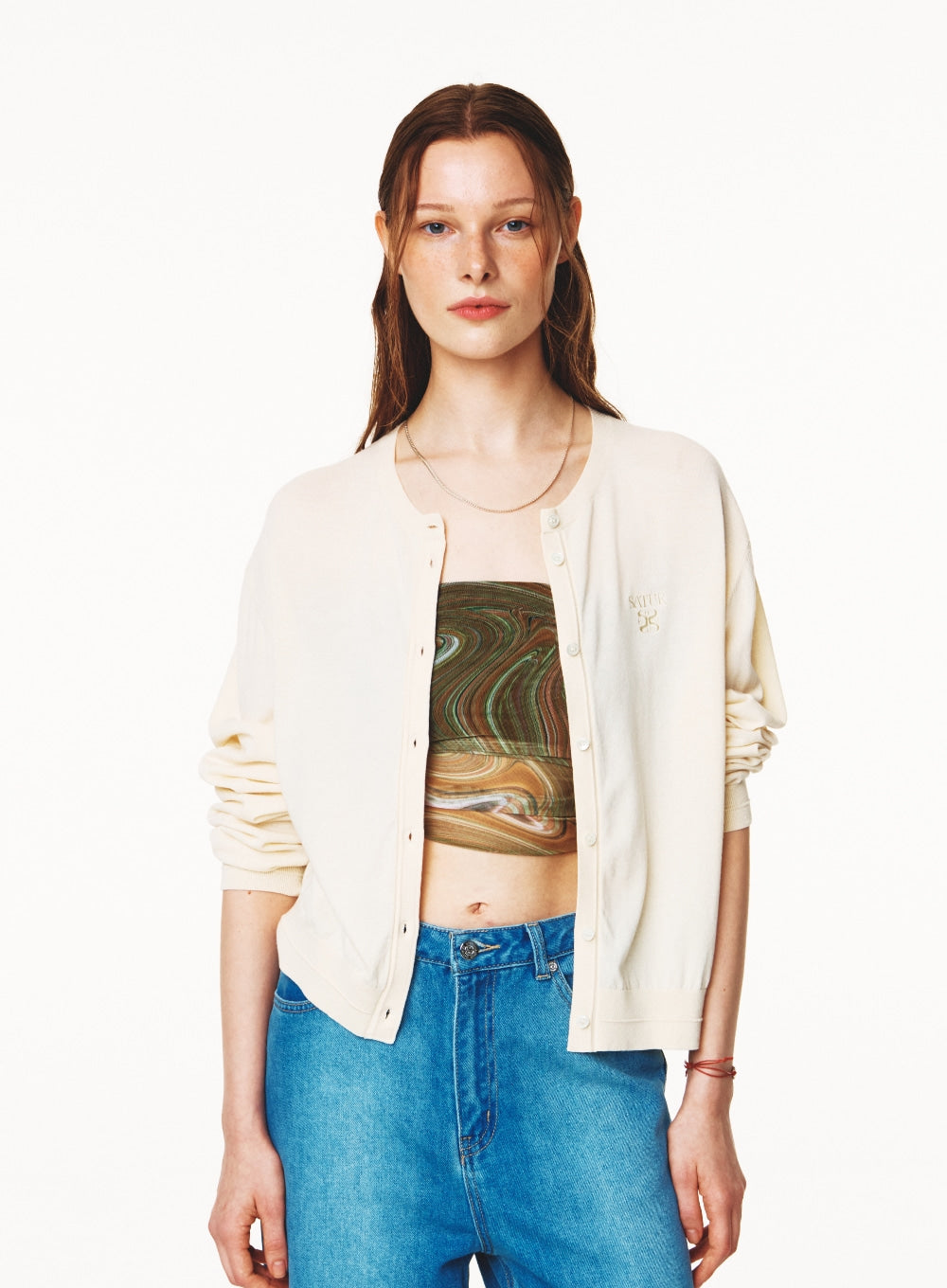 [satur] (W) Light Weight Knit Cardigan - Cream