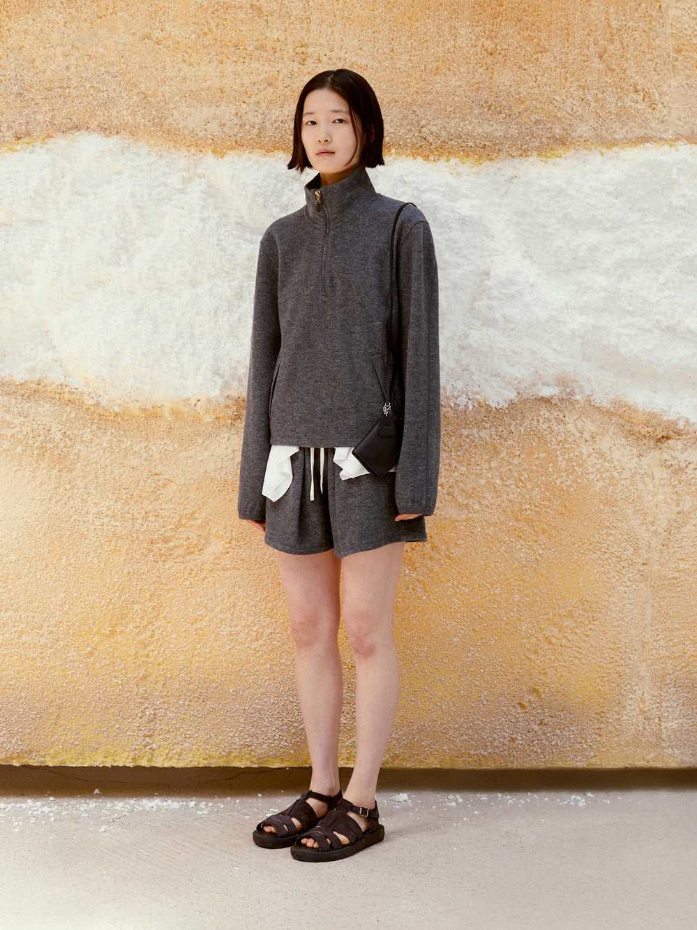 Low Classic Drawstring Fleece Shorts Melange Grey